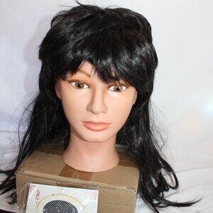 Women's Long Black with Bangs Rock & Roll Shag Wig Cosplay, Costume